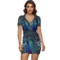 Blue And Green Peacock Low Cut Cap Sleeve Mini Dress View1