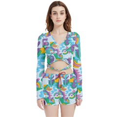 Pattern Hotdog Trap Velvet Wrap Crop Top And Shorts Set by Ndabl3x