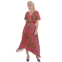 Pattern Saying Wavy Cross Front Sharkbite Hem Maxi Dress by Ndabl3x