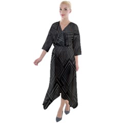 Diagonal Square Black Background Quarter Sleeve Wrap Front Maxi Dress by Apen