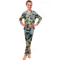 Art Graffiti Abstract Vintage Lines Kids  Satin Long Sleeve Pajamas Set by Amaryn4rt