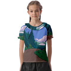 Adventure Time Cartoon Pathway Kids  Frill Chiffon Blouse by Sarkoni