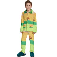 Green Field Illustration Adventure Time Multi Colored Kids  Long Sleeve Velvet Pajamas Set by Sarkoni