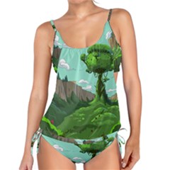 Adventure Time Cartoon Green Color Nature  Sky Tankini Set by Sarkoni