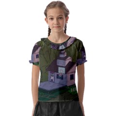 Purple House Cartoon Character Adventure Time Architecture Kids  Frill Chiffon Blouse by Sarkoni