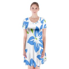 Hibiscus Wallpaper Flowers Floral Short Sleeve V-neck Flare Dress by Pakjumat