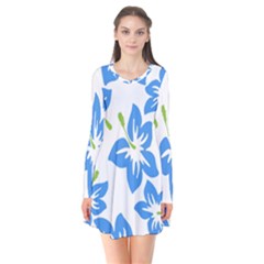 Hibiscus Wallpaper Flowers Floral Long Sleeve V-neck Flare Dress by Pakjumat