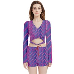 Geometric Background Abstract Velvet Wrap Crop Top And Shorts Set by Pakjumat