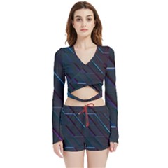 Glass Scifi Violet Ultraviolet Velvet Wrap Crop Top And Shorts Set by Pakjumat