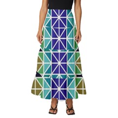 Mosaic Triangle Symmetry Tiered Ruffle Maxi Skirt by Apen