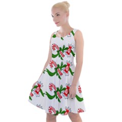 Sweet Christmas Candy Cane Knee Length Skater Dress by Modalart