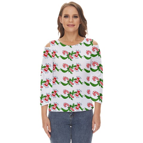 Sweet Christmas Candy Cane Cut Out Wide Sleeve Top by Modalart