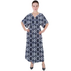 Geometric Monochrome Triangle V-neck Boho Style Maxi Dress by Bedest