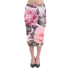 Rose Flower Seamless Velvet Midi Pencil Skirt by Bedest