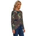 Camouflage Pattern Fabric Long Sleeve Crew Neck Pullover Top View3