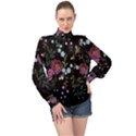 Embroidery Trend Floral Pattern Small Branches Herb Rose High Neck Long Sleeve Chiffon Top View1