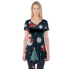 Snowmen Christmas Trees Short Sleeve Tunic  by Ravend