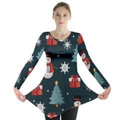 Snowmen Christmas Trees Long Sleeve Tunic  by Ravend