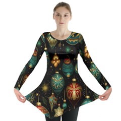 Christmas Ornaments Pattern Long Sleeve Tunic  by Ravend