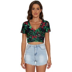 Flower Floral Pattern Christmas V-neck Crop Top by Ravend