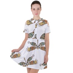 Pattern Dragonfly Background Short Sleeve Shoulder Cut Out Dress  by Ravend