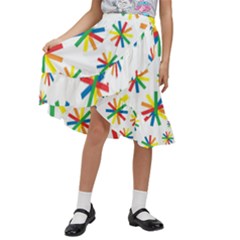 Celebrate Pattern Colorful Design Kids  Ruffle Flared Wrap Midi Skirt by Ravend