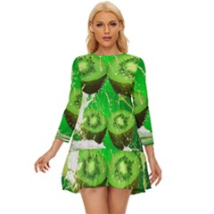 Kiwi Fruit Vitamins Healthy Cut Long Sleeve Babydoll Dress by Amaryn4rt