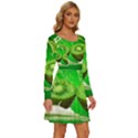 Kiwi Fruit Vitamins Healthy Cut Long Sleeve Wide Neck Velvet Dress View3