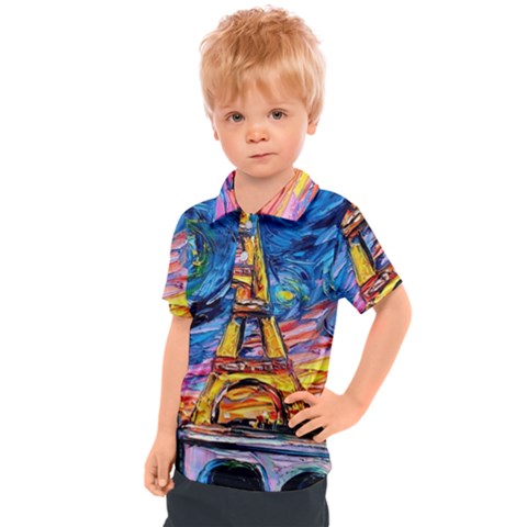 Eiffel Tower Starry Night Print Van Gogh Kids  Polo T-shirt by Modalart