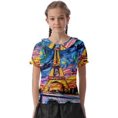 Eiffel Tower Starry Night Print Van Gogh Kids  Frill Chiffon Blouse by Modalart