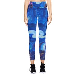 Starry Night In New York Van Gogh Manhattan Chrysler Building And Empire State Building Pocket Leggings  by Modalart