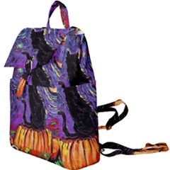 Halloween Art Starry Night Hallows Eve Black Cat Pumpkin Buckle Everyday Backpack by Modalart