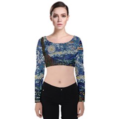 Mosaic Art Vincent Van Gogh Starry Night Velvet Long Sleeve Crop Top by Modalart