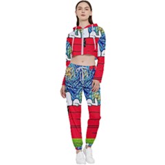 Cartoon Dog Starry Night Van Gogh Parody Cropped Zip Up Lounge Set by Modalart