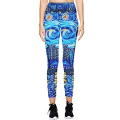 Starry Night Van Gogh Painting Art City Scape Pocket Leggings  by Modalart