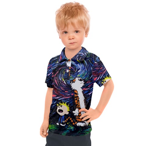 Cartoon Art Starry Night Van Gogh Kids  Polo T-shirt by Modalart