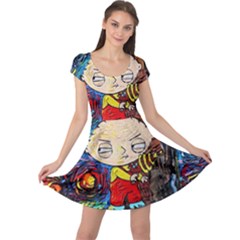 Cartoon Starry Night Vincent Van Gogh Cap Sleeve Dress by Modalart