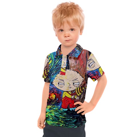 Cartoon Starry Night Vincent Van Gogh Kids  Polo T-shirt by Modalart