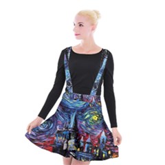 Castle Hogwarts Starry Night Print Van Gogh Parody Suspender Skater Skirt by Modalart