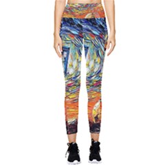 Tardis Starry Night Doctor Who Van Gogh Parody Pocket Leggings  by Modalart