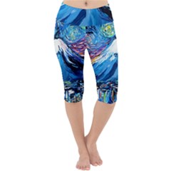 Mount Fuji Art Starry Night Van Gogh Lightweight Velour Cropped Yoga Leggings by Modalart