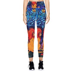 Lion Art Starry Night Van Gogh Pocket Leggings  by Modalart