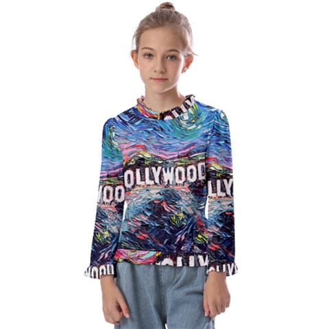 Hollywood Art Starry Night Van Gogh Kids  Frill Detail T-shirt by Modalart