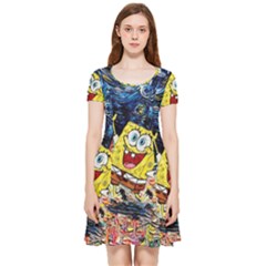 Art Cartoon Starry Night Van Gogh Inside Out Cap Sleeve Dress by Modalart