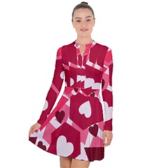 Pink Hearts Pattern Love Shape Long Sleeve Panel Dress by Pakjumat