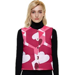 Pink Hearts Pattern Love Shape Women s Button Up Puffer Vest by Pakjumat