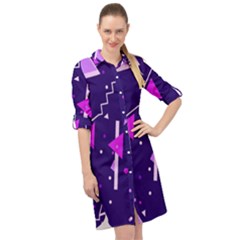 Memphis Pattern Geometric Abstract Long Sleeve Mini Shirt Dress by Pakjumat