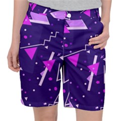 Purple Blue Geometric Pattern Women s Pocket Shorts by Pakjumat