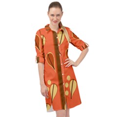 Amber Yellow Stripes Leaves Floral Long Sleeve Mini Shirt Dress by Pakjumat