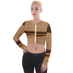 Architecture Art Boxes Brown Long Sleeve Cropped Velvet Jacket by Amaryn4rt